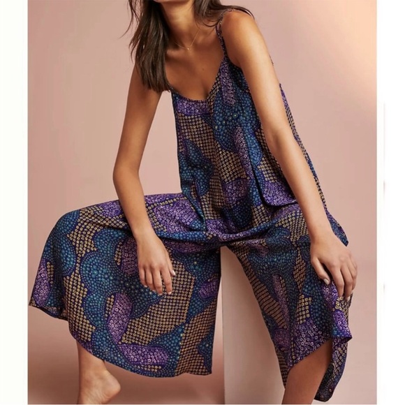Floreat for Anthropologie Daphne Sleep Jumpsuit size large purple blue yellow - Picture 1 of 11